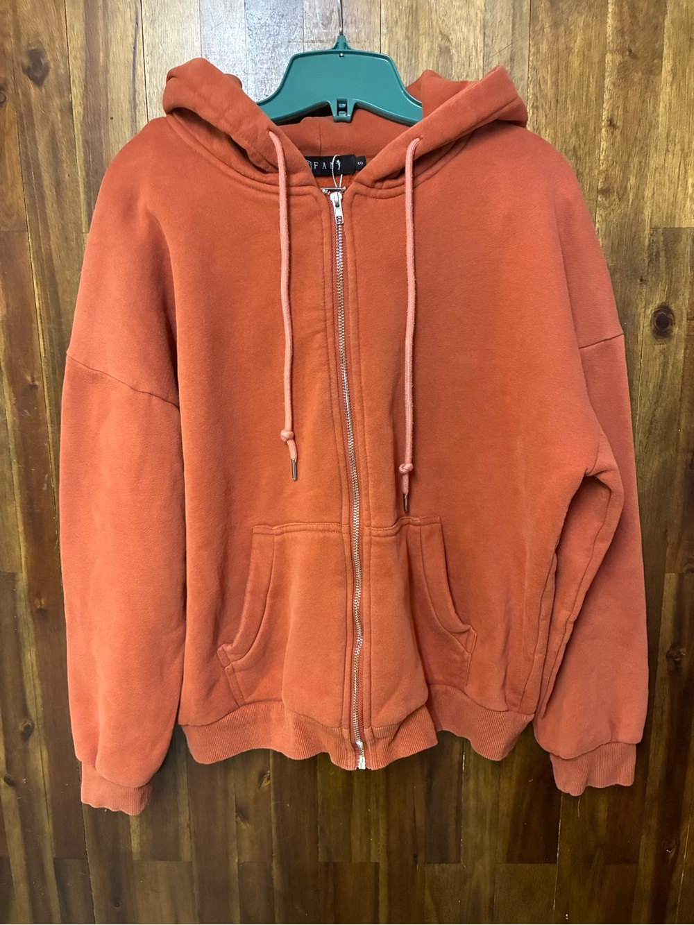 EFAN Women’s Rust Orange Oversized Zip-Up Hoodie with Drawstrings (S)